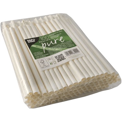 papperssugrör med sked papstar 100st vita 20 cm