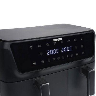 svart airfryer dubbel 6,5L & 4,5L Princess 182470 kontrollpanel