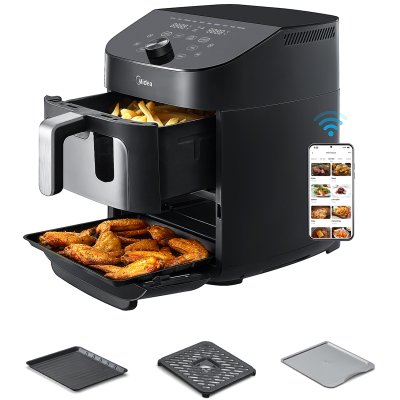 airfryer & ugn 2 i 1 6,4 + 4,4 liter midea app alexa tillbehör