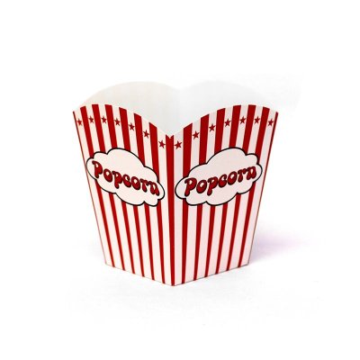 popcornbägare 0,8 liter randig röd vit stjärnor popcorn text