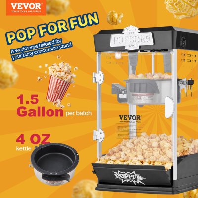 Popcornmaskin - Svart, 4 oz. Vevor