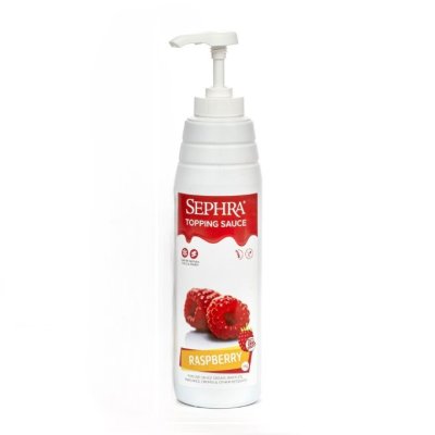 Vit pump och Sephra raspberry topping sauce såsflaska