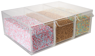 Strösselställ - 3 lådor, plexi. Nic