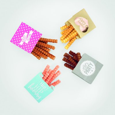 våffelpommes papperspåsar waffle sticks flavors